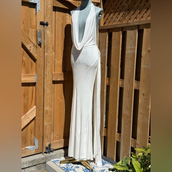 🆕 RAT & BOA 🧿 NWOT Winona White Slinky Cowl Neck Jersey Gown, Sz XXS - Picture 3 of 15